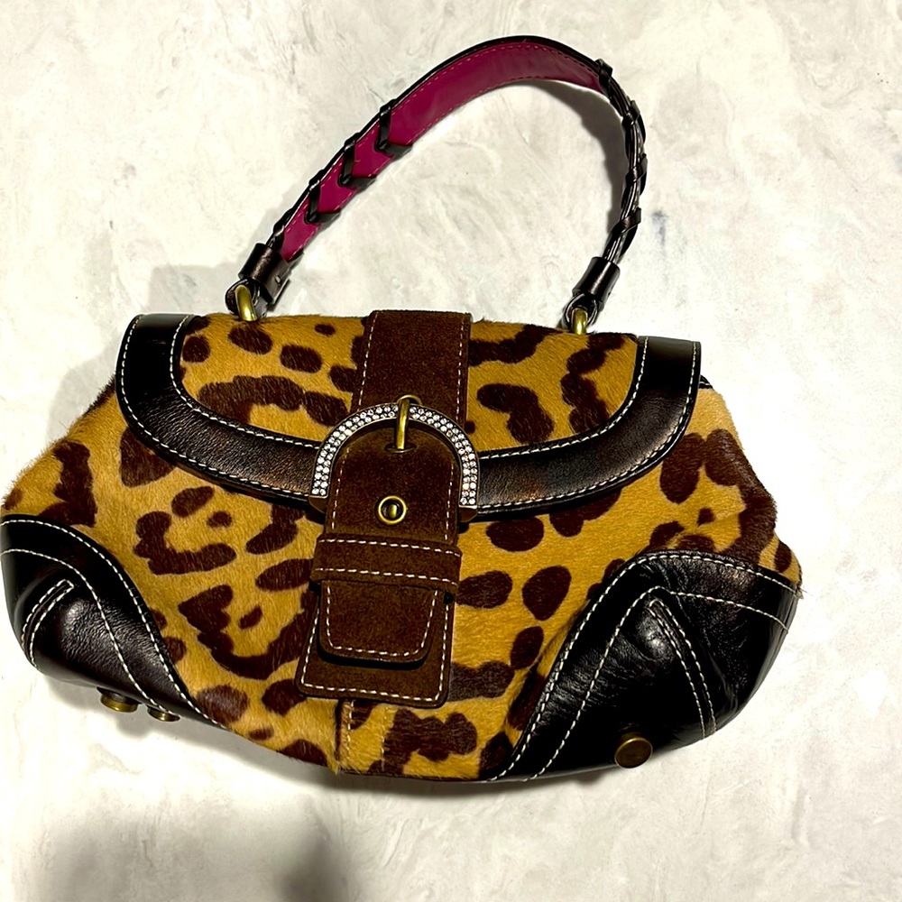 LIMITED Coach Leopard Animal Print Calf Fur Leather Satchel No K04Q-9754